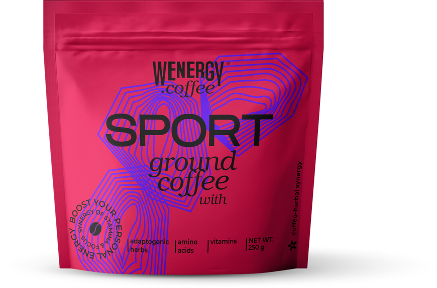 SPORT 250 г Ground coffee infused with adaptogenic herbs, organic amino acids and vitamins in a classic recipe to boost stamina before your morning run or gym workout.