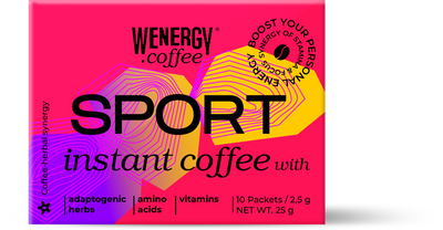 SPORT Instant Coffee Box enriched with adaptogenic herbs, amino acids and vitamins