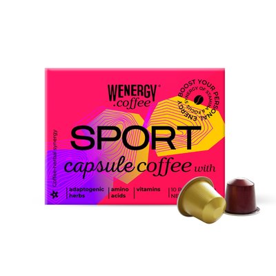 SPORT Coffee Pods Box with adaptogenic herbs, amino acids and vitamins.
